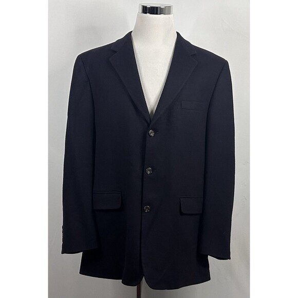Metropolitan View 44L Sport Coat 100% Cashmere Navy Blue Three Button Lined - Picture 2 of 9
